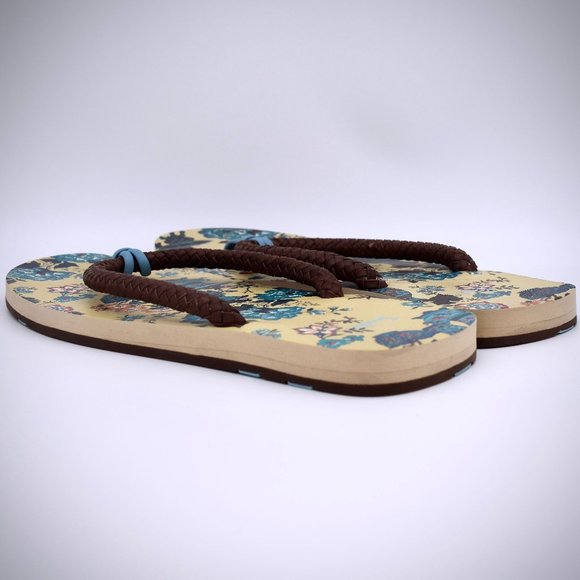 Paul Smith PS Beige Floral Thong Sandals 10 Braided Leather Flip Flops Blue Oran main image 7